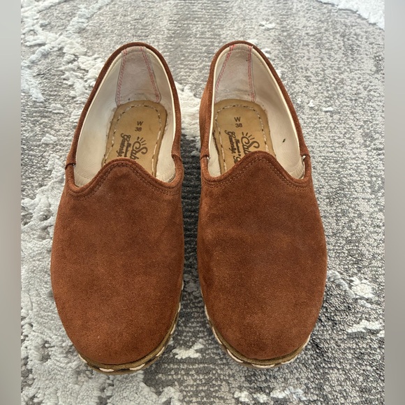 Sabah 100% leather brown cognac suede loafers size 38 - Picture 1 of 7